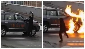 За Бучу! В окупованому Донецьку невідомий месник підпалив авто із "Z символом" та залишив послання "За Бучу"