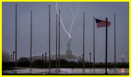 Lightning struck the Statue of Liberty