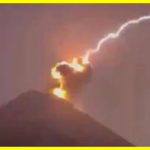 Lightning struck the top of the Fuego volcano