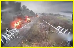 Ukrainian defenders destroyed a Russian military vehicle column